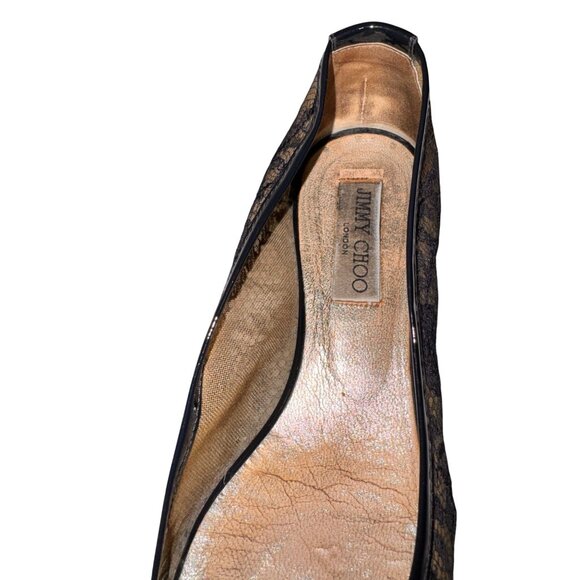 Jimmy Choo Navy Blue Lace Ballet Flats Patent Bow Detail - Picture 7 of 12